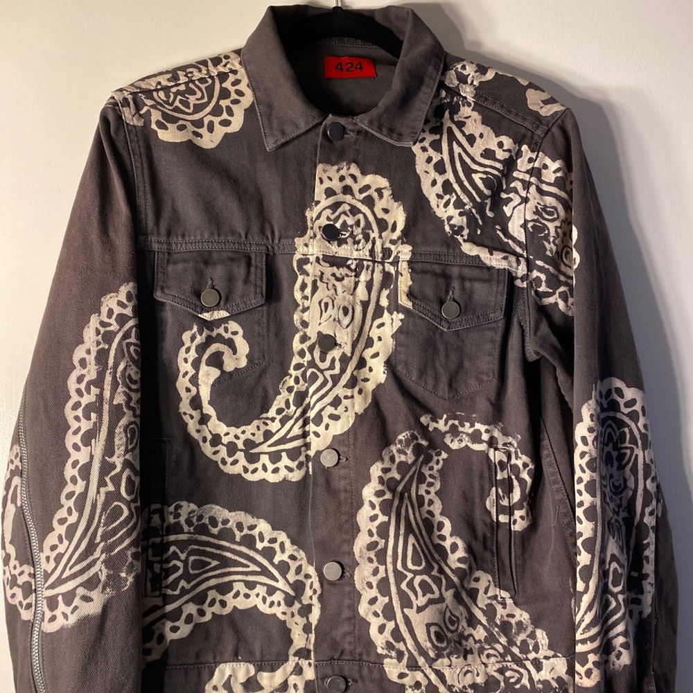 424 On Fairfax paisley denim trucker jacket
